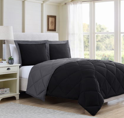 75gsm 80gsm Black Grey Microfiber Comforter Set Pre Washable Queen Size Microfiber Comforter