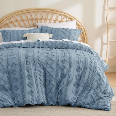 Jacquard Brushed Solid Microfiber Comforter Geometric Pattern Tufted Four Piece Bedding Set