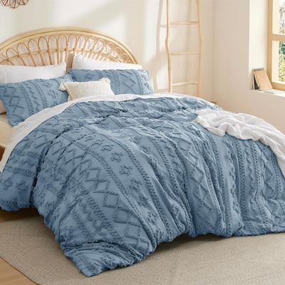 Jacquard Brushed Solid Microfiber Comforter Geometric Pattern Tufted Four Piece Bedding Set
