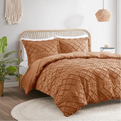 Bohemian Style Soft Jacquard Comforter Set Geometric Pattern Tufted 4 Piece Bedding Set