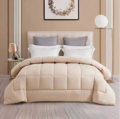Beige Stitched Queen Microfiber Comforter Set Soft Microfiber Polyester Duvet Cover