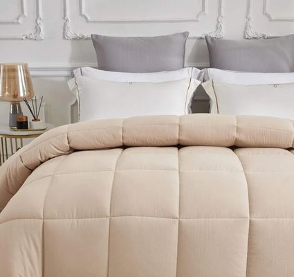 Beige Stitched Queen Microfiber Comforter Set Soft Microfiber Polyester Duvet Cover
