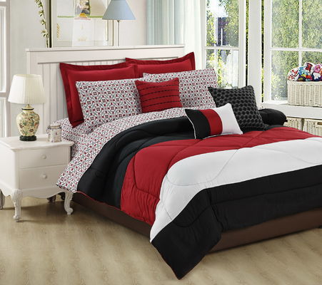 Queen Size Printed Microfiber Comforter 80gsm 100gsm Warm Black And Red Striped Bedding