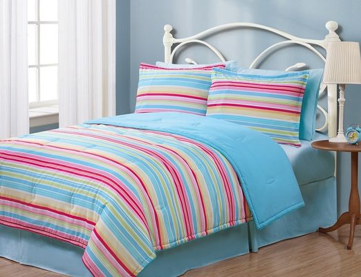 Polyester Striped Printed Microfiber Comforter Blue All Season Hypoallergenic Duvet