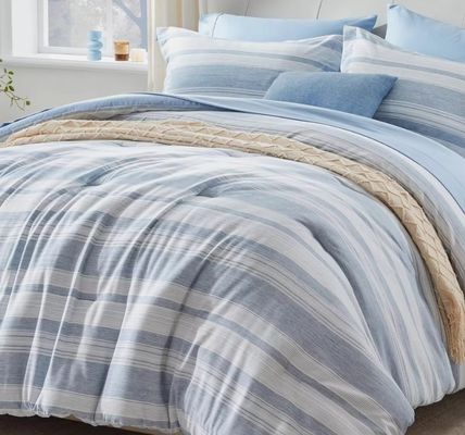 Customized Cationic Washable Printed Duvet Comforter Blue Stripe Washable Comforter Cover