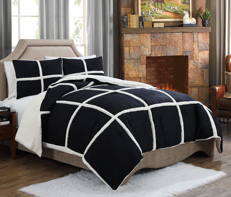 Super Soft Luxurious Fleece Comforter Set Machine Washable Quilted with Polyester Fill