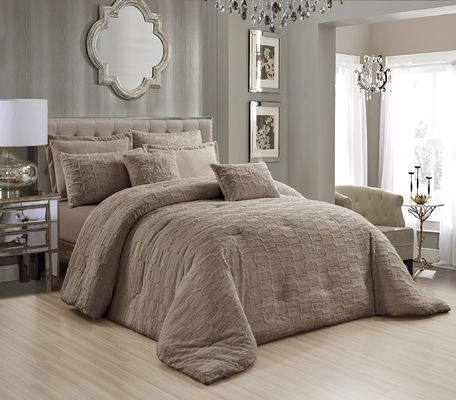 Rabbit Fur Plaid Winter Comforter Set With High Gram Weight Fiber Filling