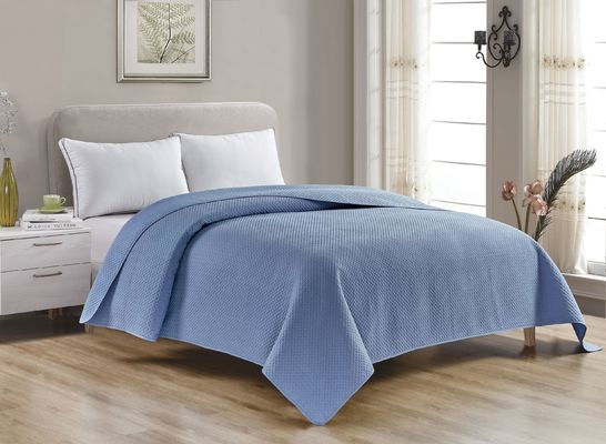 Soft Ultrasonic Bed Spread Blue Polyester Queen Solid Comforter Sets Machine Washable