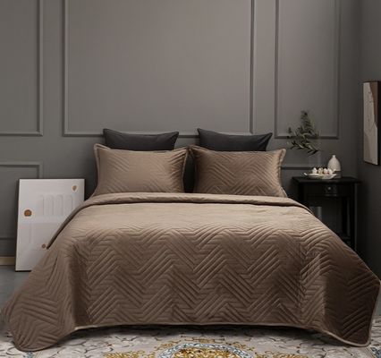 Custom Solid Color Ultrasonic Bedspread Velvet Quilted Bed Spread 220x240cm 240x260cm