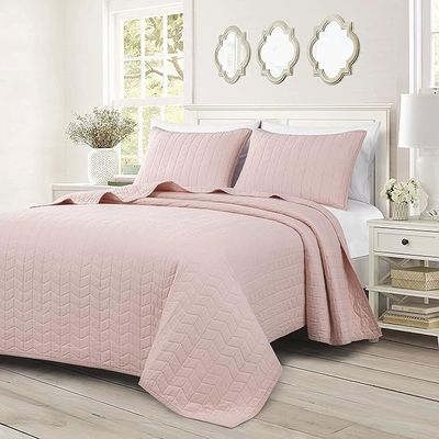Solid Color Quilted Embroidered Bedspread Full 120gsm Ultrasonic Bedspread Microfiber Bed Quilt