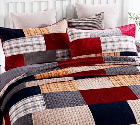 Holland Velvet Yarn Dyed Fabric Handmade Patchwork Quilted Bedspread Christmas Decorative Bed Cover Embroidery