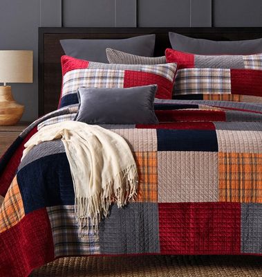 Holland Velvet Yarn Dyed Fabric Handmade Patchwork Quilted Bedspread Christmas Decorative Bed Cover Embroidery