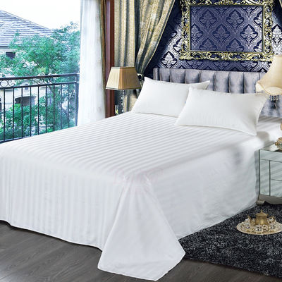 All Season White Blue Cotton Sateen Stripe Sheet Set With Hypoallergenic Feature