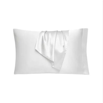 Hypoallergenic Satin Pillow Case Set in White Gray Beige or Blue Solid Pattern