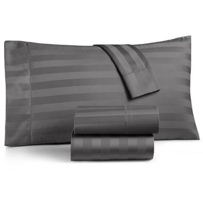 Satin Stripe Flap Pillow Case Luxurious Hidden Zipper Closure Grey Pillow Cases