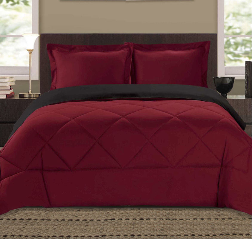 Red Black Bicolour 75gsm Microfiber Duvet Cover Set King Size Soft Pre Washable
