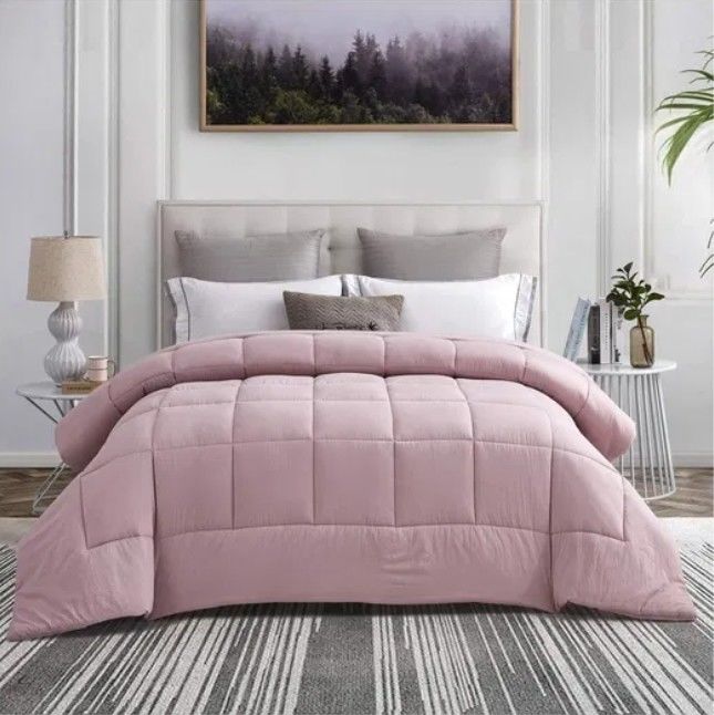 Queen Size Solid Microfiber Comforter Quilted All Season Pink Microfiber Comforter