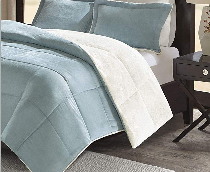 Super Soft Winter Fleece Comforter Blue 100% Polyester Fill Corduroy Blanket