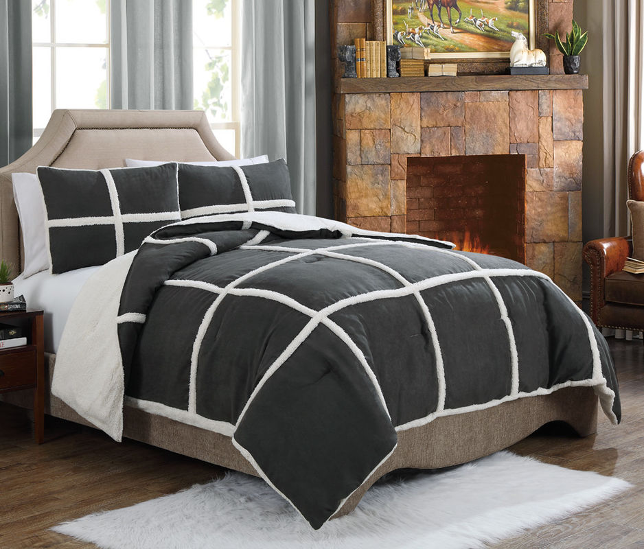 Soft Fleece Comforter Warmth Level Winter Machine Washable Grey Solid Pattern Customized Color
