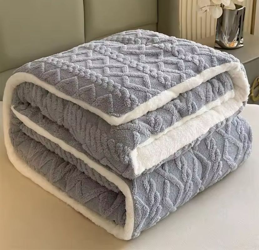 Plush Blue Grey Fleece Comforter Cozy King Size Fleece Bedding Sherpa Filling