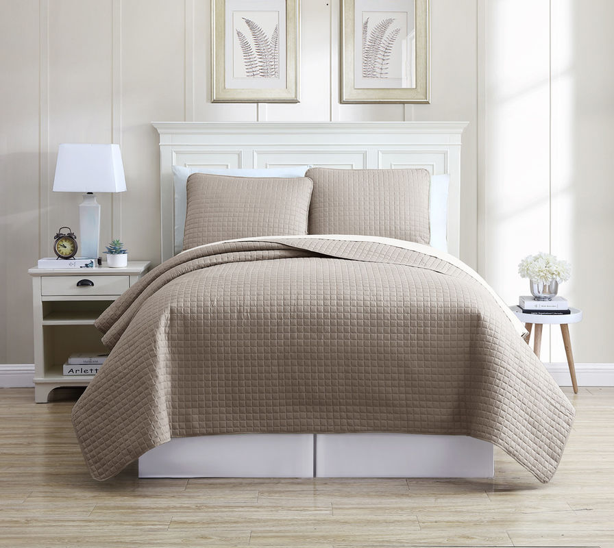 Taupe Microfiber Bed Spread Machine Washable Solid and Soft Cozy Home Decor