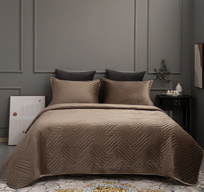 Custom Solid Color Ultrasonic Bedspread Velvet Quilted Bed Spread 220x240cm 240x260cm