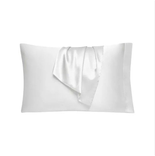 Hypoallergenic Satin Pillow Case Set in White Gray Beige or Blue Solid Pattern